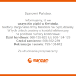 Uwaga: piątki w Mandam